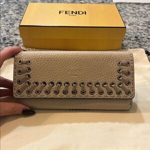 Fendi Two-Tone Grey Leather Wallet with Eyelet Detail